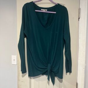 Express Teal Long Sleeve Knot Front Top